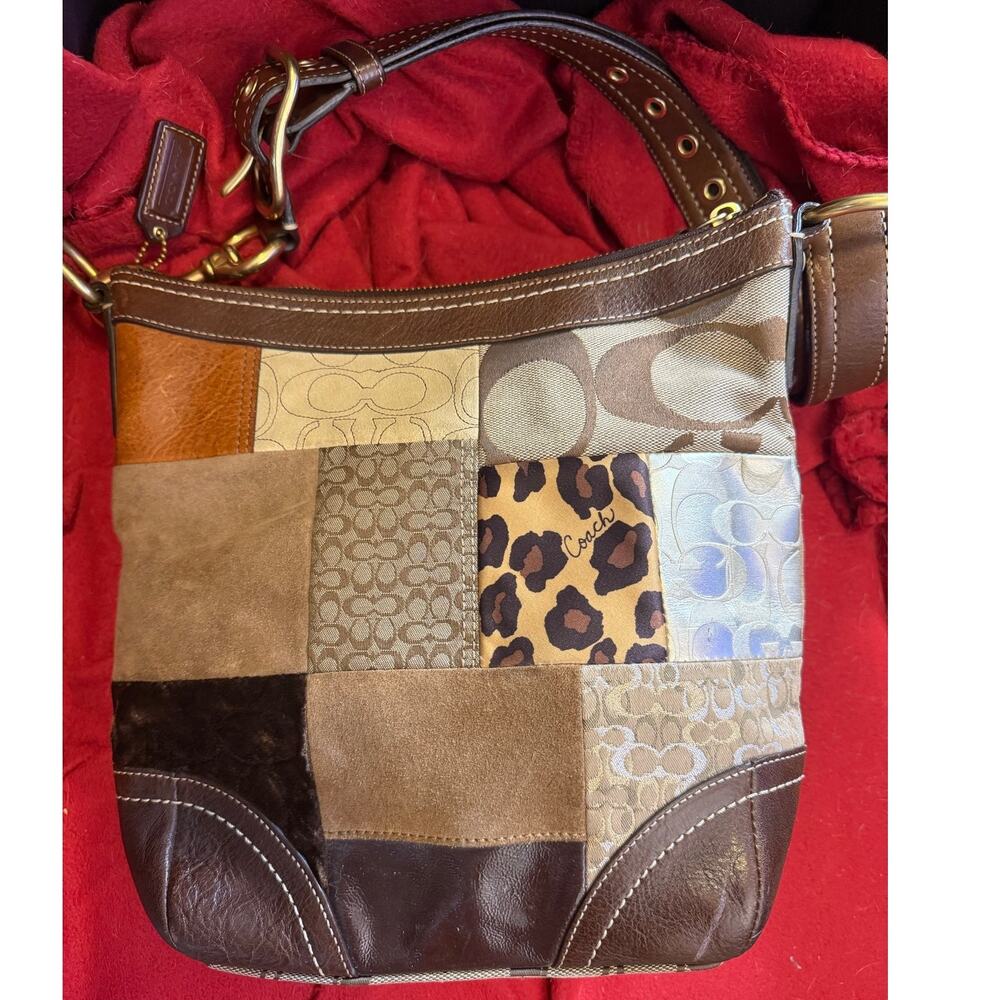 Coach Patchwork Shoulder Bag Brown Multi Leather Trim